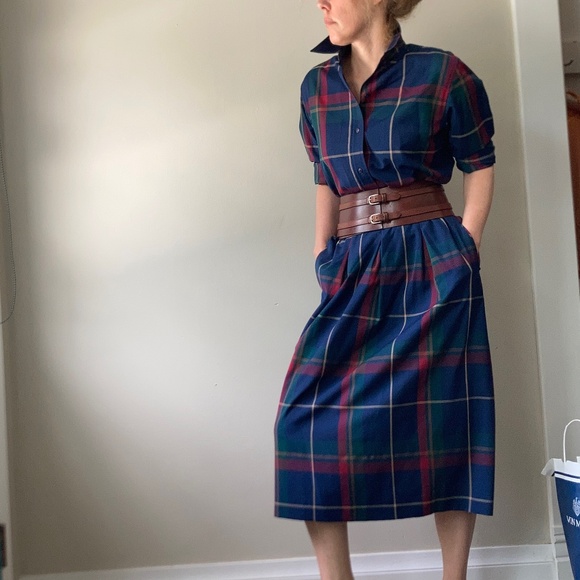 Pendleton Dresses & Skirts - Pendleton 100% wool navy plaid ensemble shirt skirt